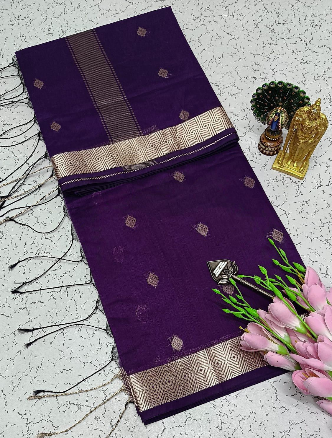 NAYANTHARA MAAM INSPIRED SILK COTON SAREE - EGGPLANT