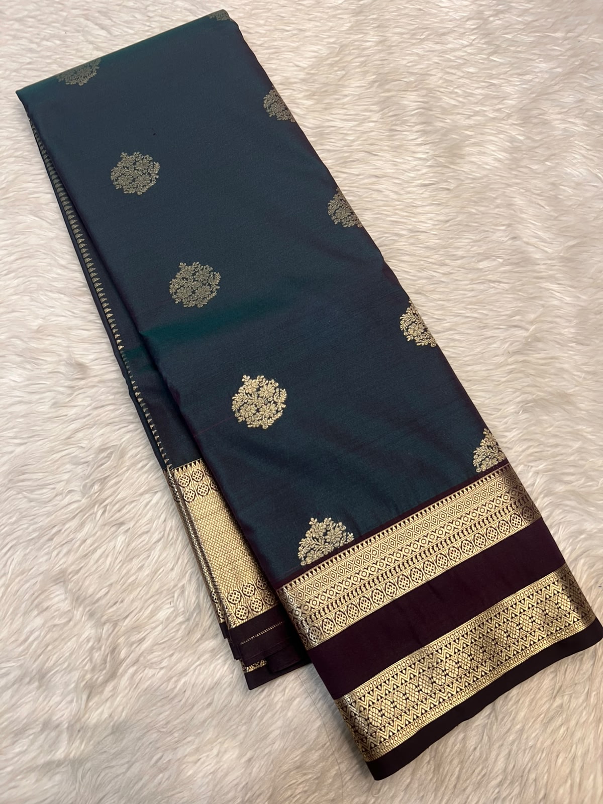PREMIUM SEMI KANCHI SILK SAREE - PEACOCK GREEN