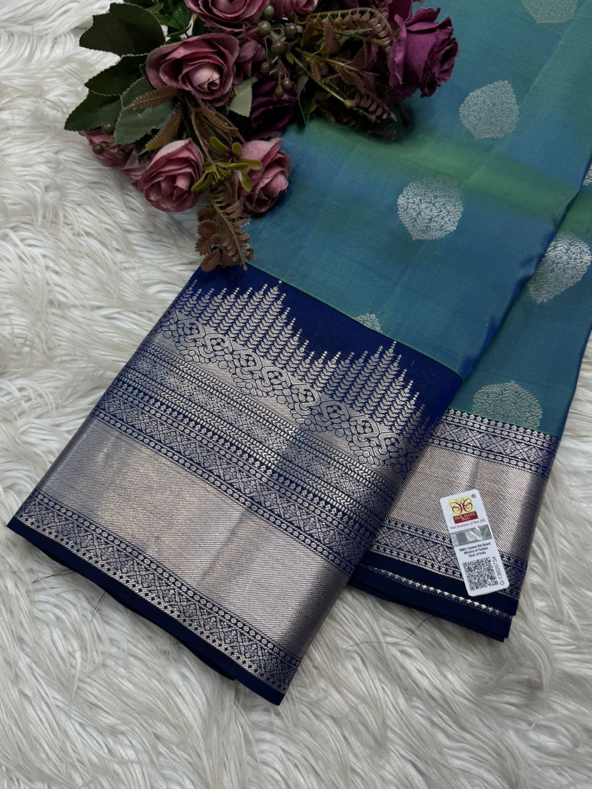 KANCHIPURAM PURE SILK SAREE | SILKMARK® CERTIFIED -  TEAL GREEN