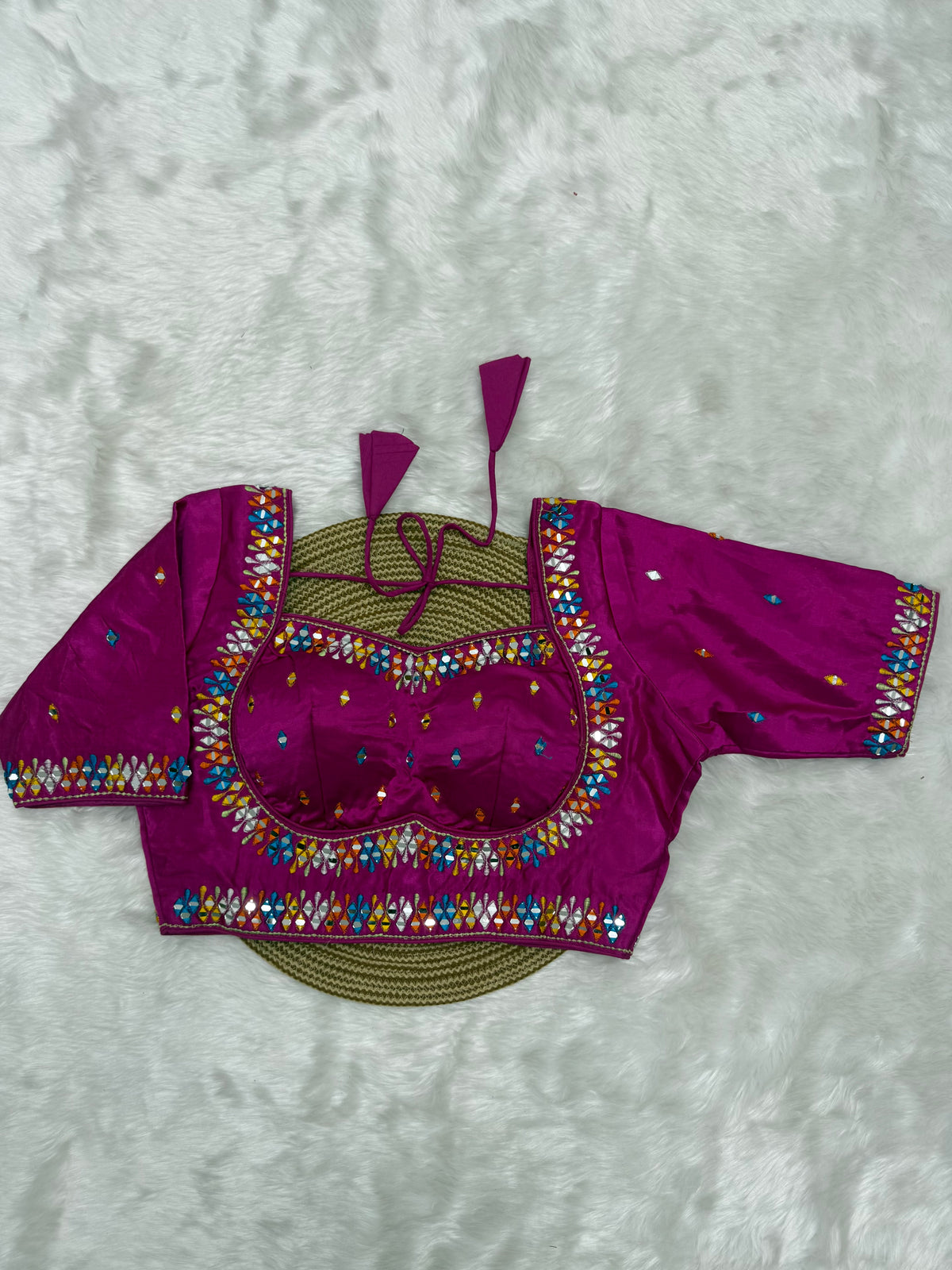 BRIDAL AARI WORK READY TO WEAR SAREE BLOUSE - HOT PINK