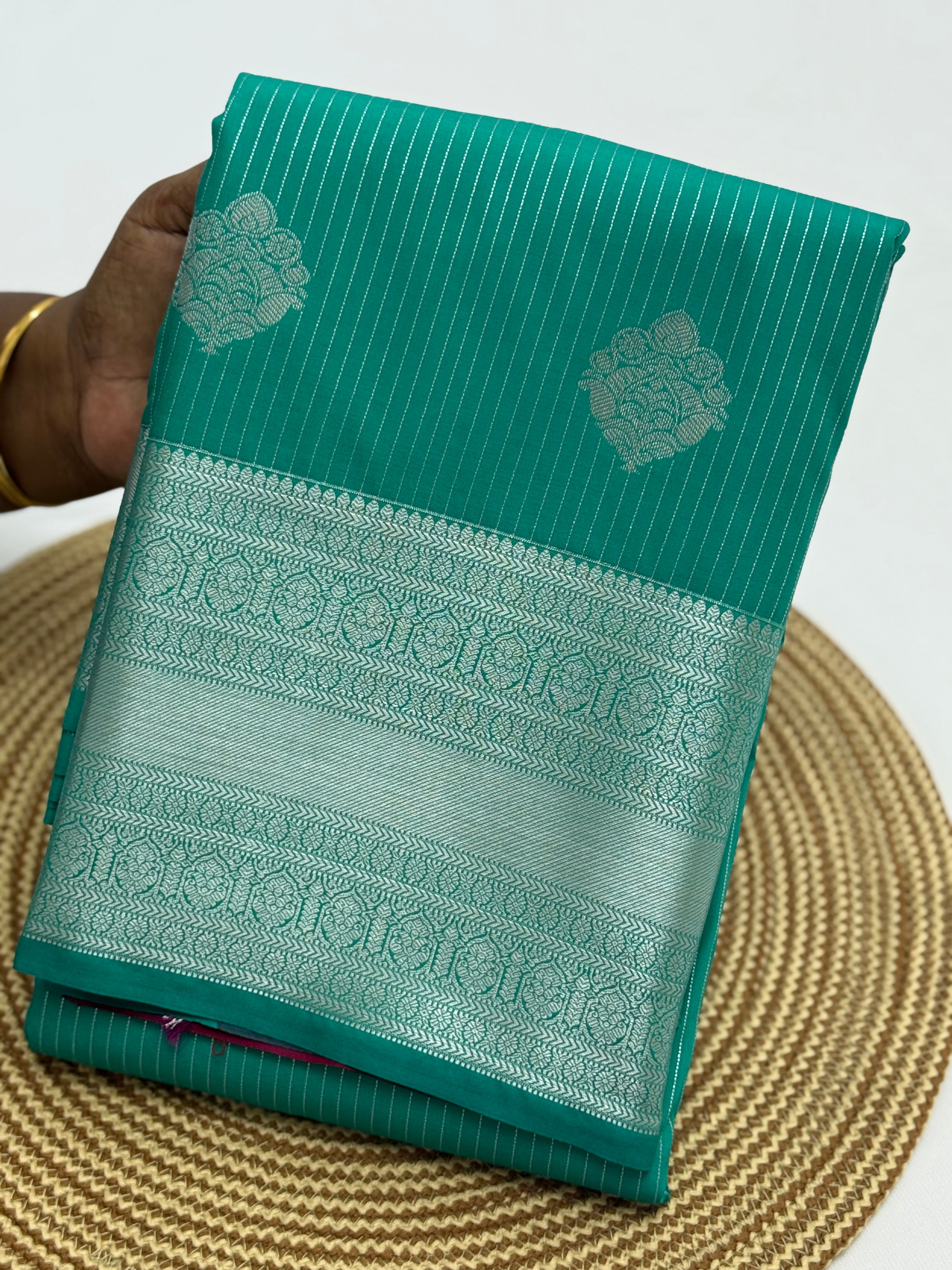 PREMIUM SEMI KANCHI SILK SAREE - BRIGHT TEAL