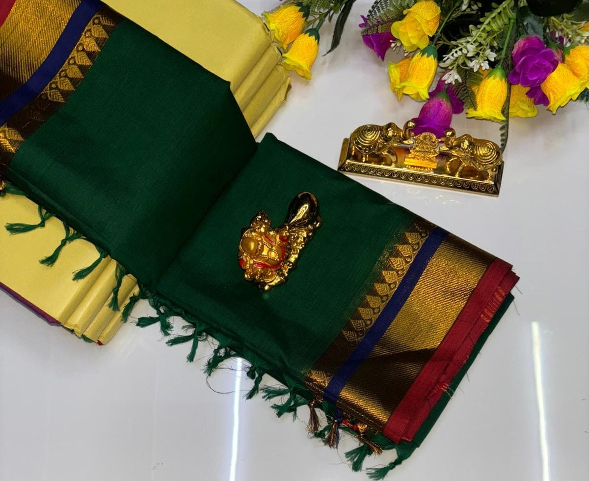 PURE KANCHI COTTON SAREES - TEAL GREEN
