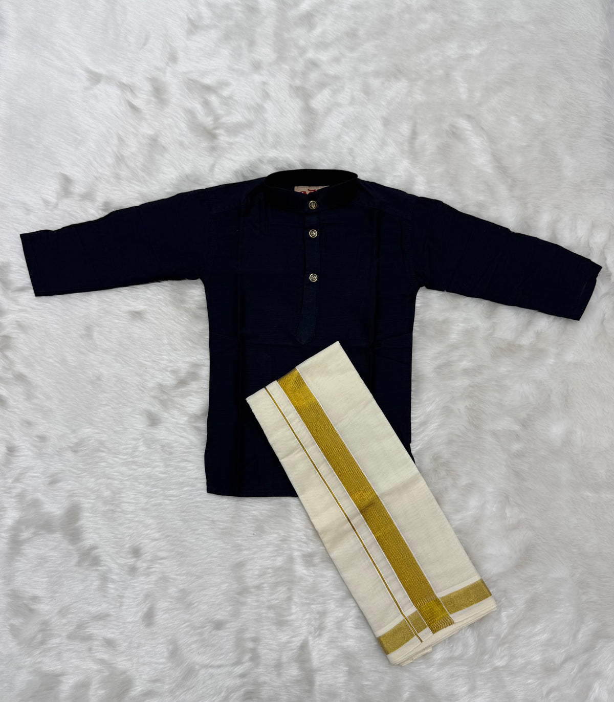 KIDS BOYS VELCRO DHOTI & KURTA COMBO SET - NAVY BLUE