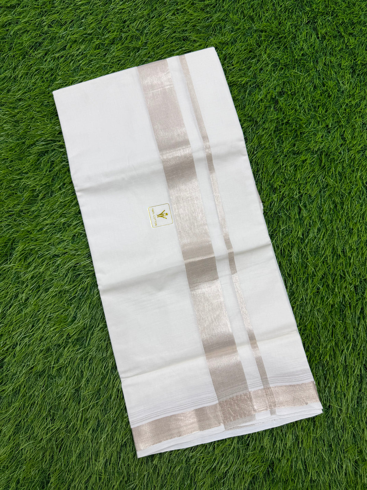 MEN'S PREMIUM OFF WHITE DOUBLE DHOTI WITH CHAMPAGNE GOLD BORDER