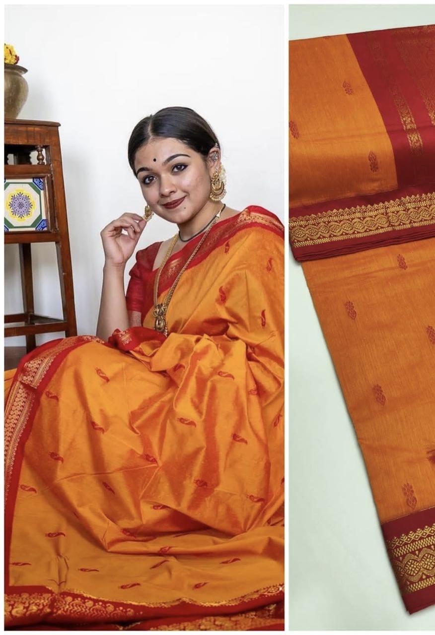 PREMIUM GADWAL/KALYANI COTTON SILK SAREES - ORANGE