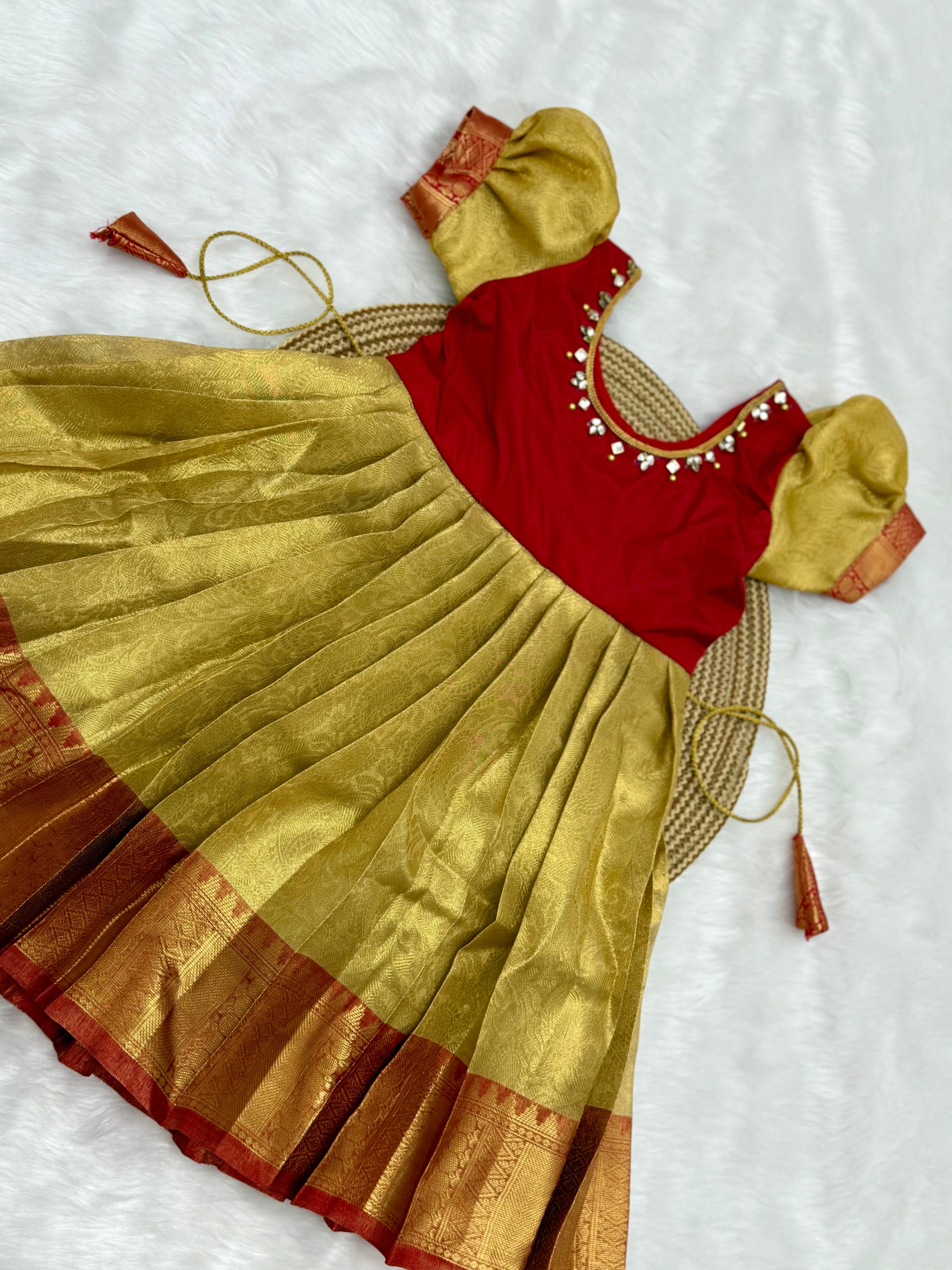 GIRL'S SILK PATTU PAVADAI WITH STONE WORK