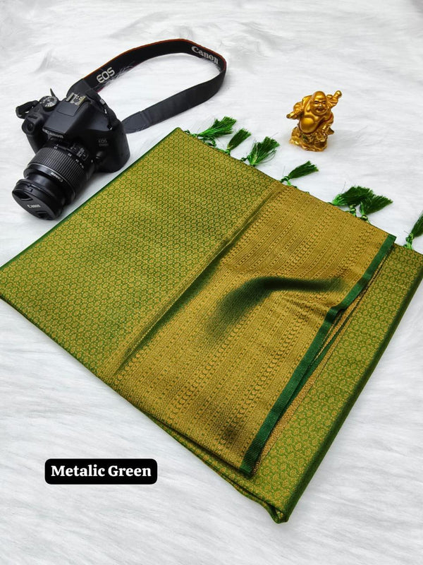 PREMIUM KUBERA PATTU SILK SAREE - METALIC GREEN