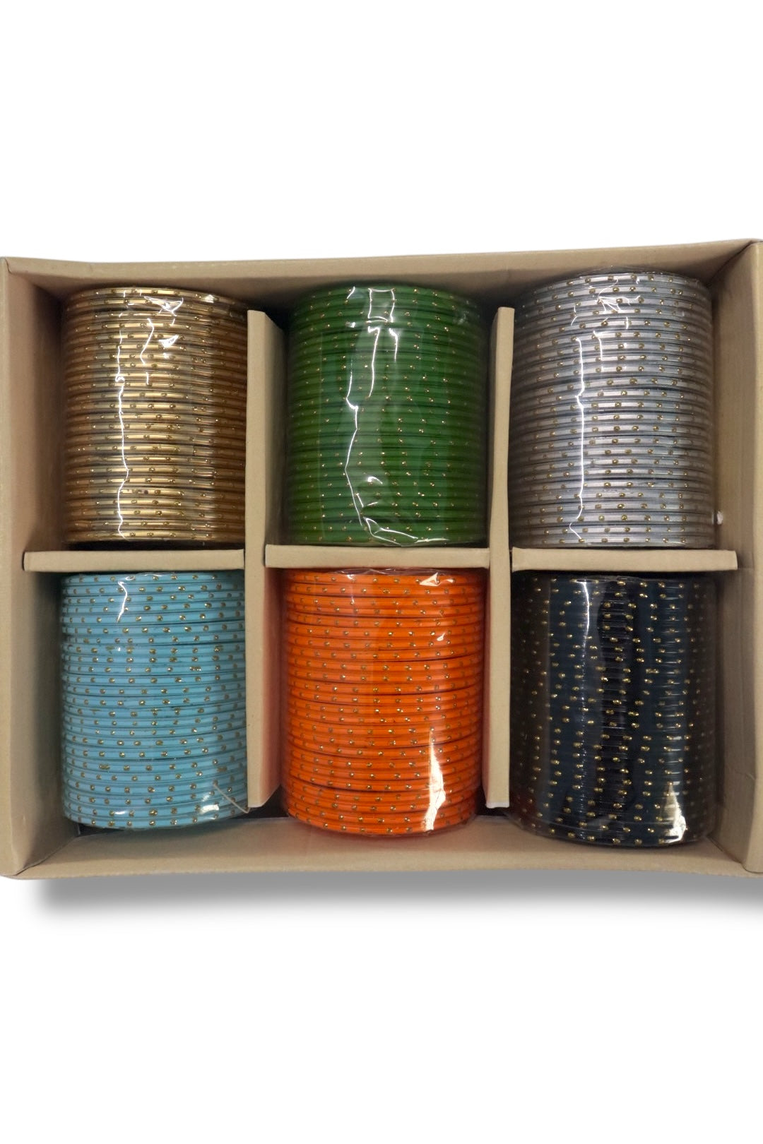 SILK THREAD LOOK GLASS BANGLES - 6 COLOUR MIX (BOX OF 144 PCS)