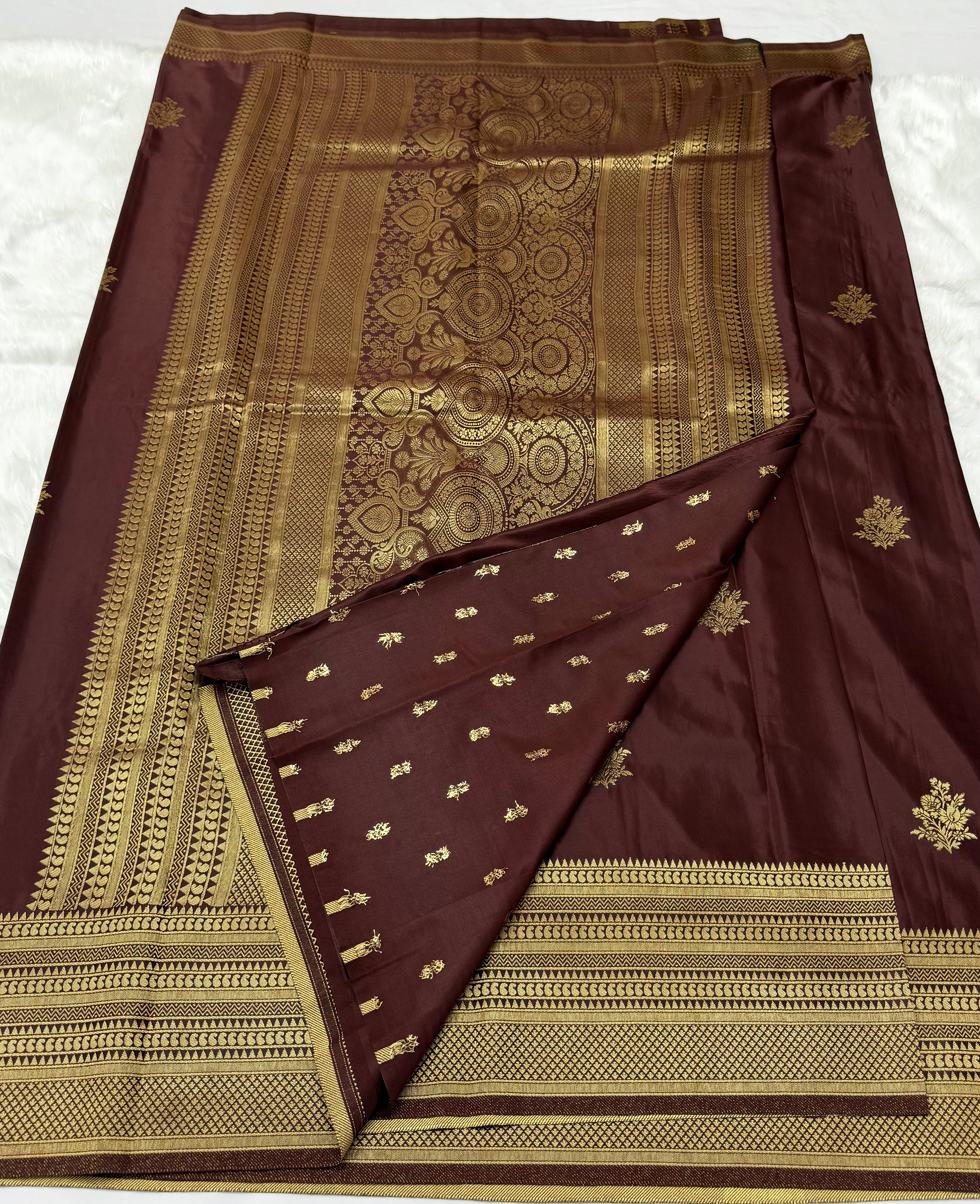BEAUTIFUL PREMIUM SATIN SAREE - BROWN