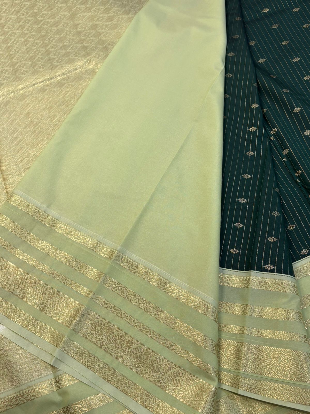 PREMIUM SEMI KANCHI SILK SAREE - SACRAMENTO GREEN