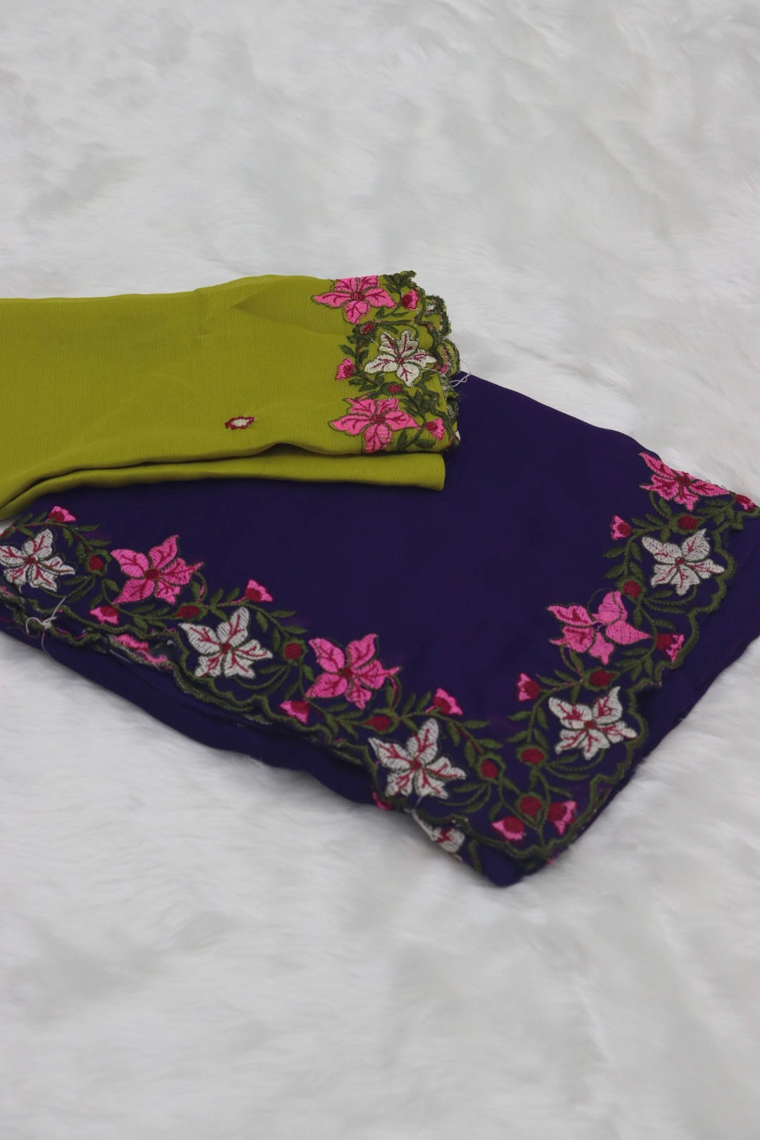 DESIGNER GEORGETTE SAREE WITH BLOUSE PIECE - DEEP VIOLET