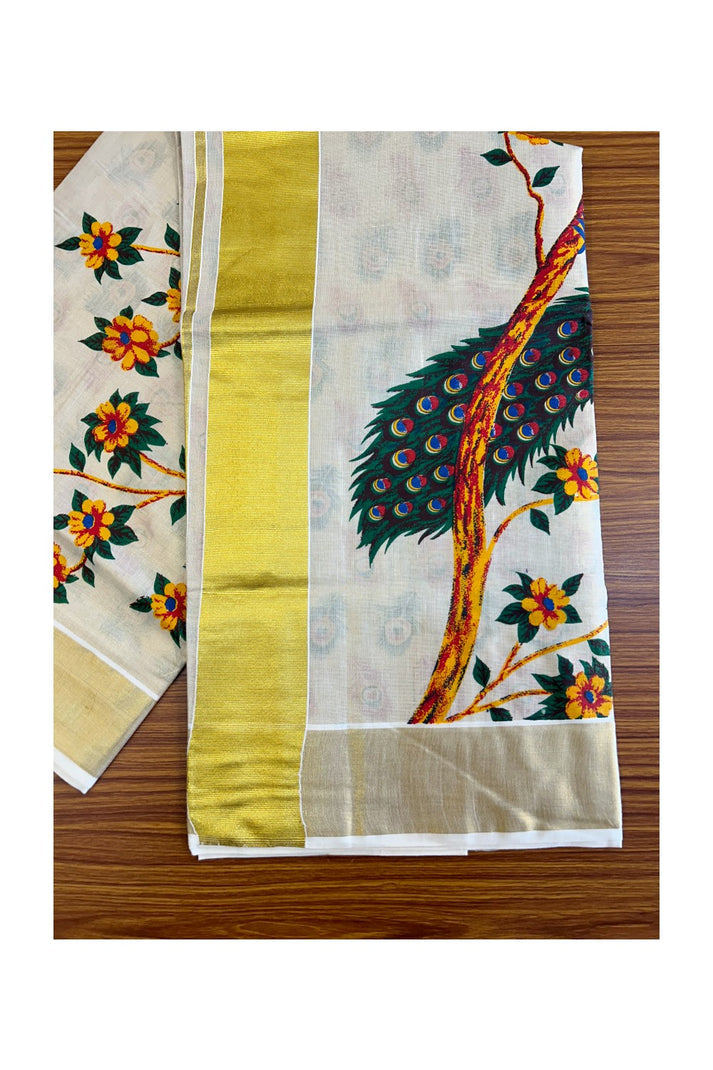 MURAL PAINTED/PRINTED KASAVU TISSUE SAREE (GOLD)