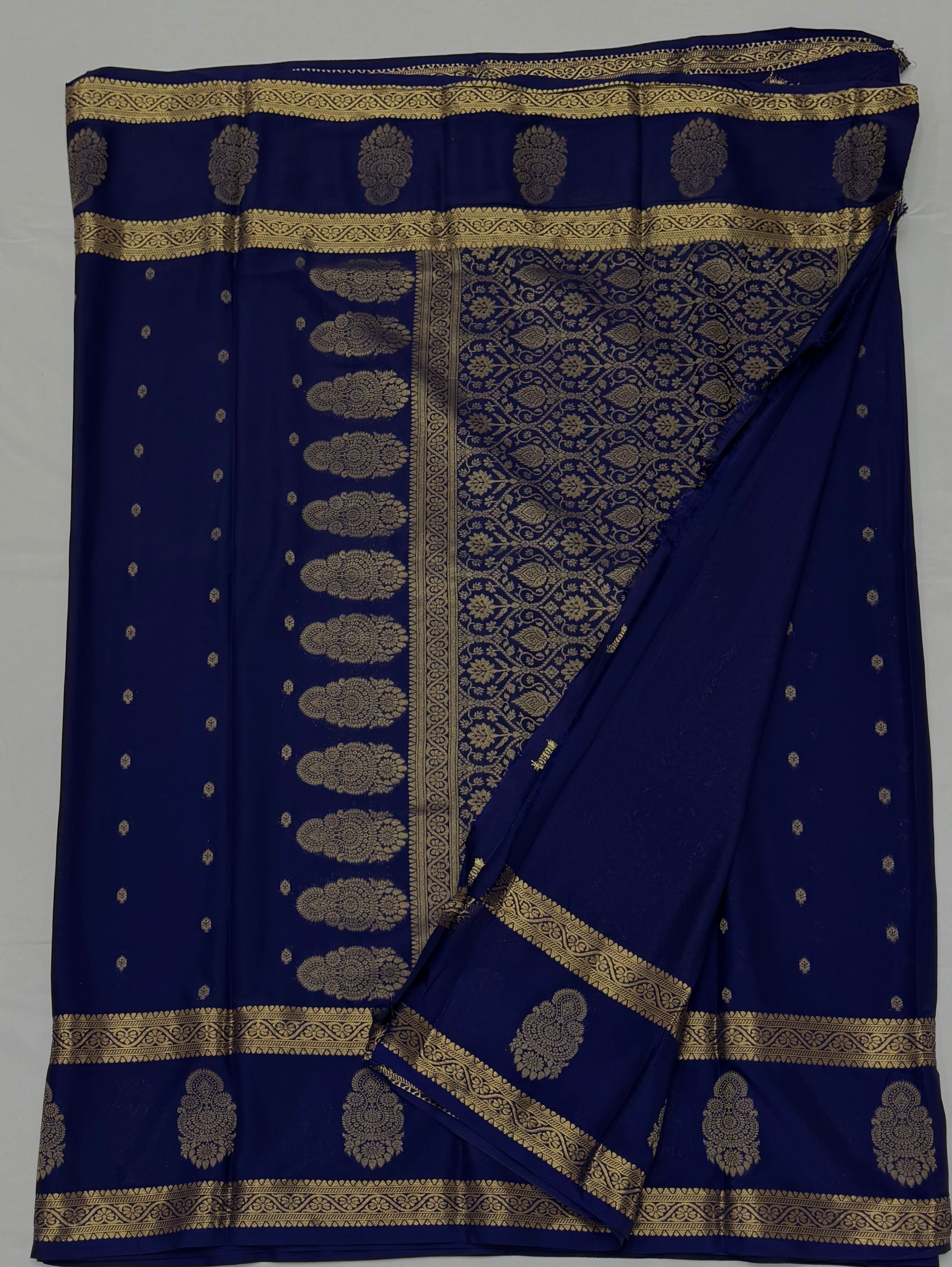 BEAUTIFUL SATIN CREPE SILK SAREE - NAVY BLUE