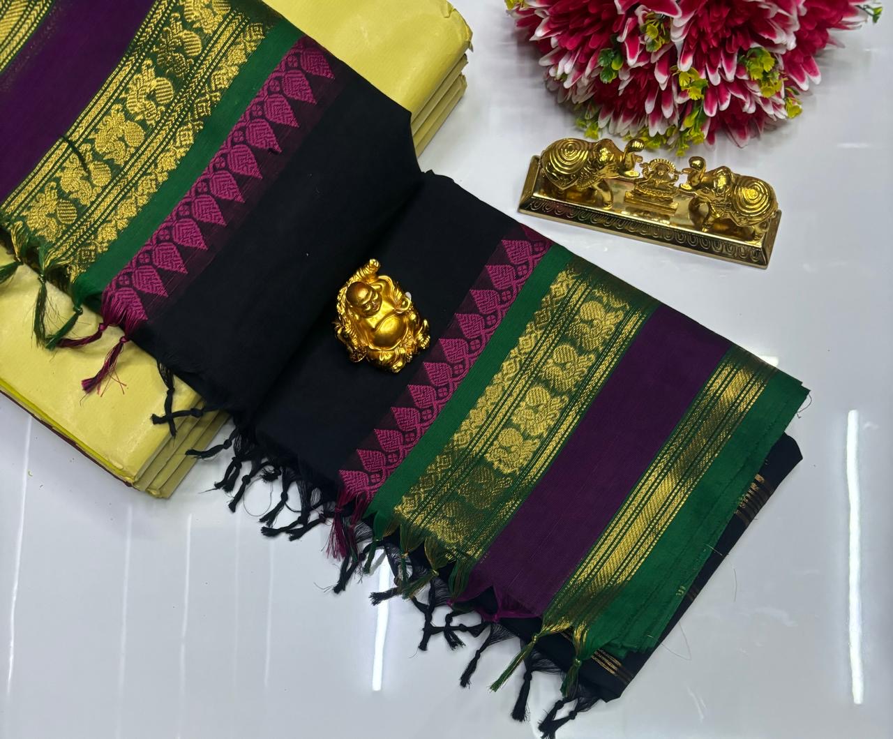 PURE  KANCHI COTTON SAREES - BLACK