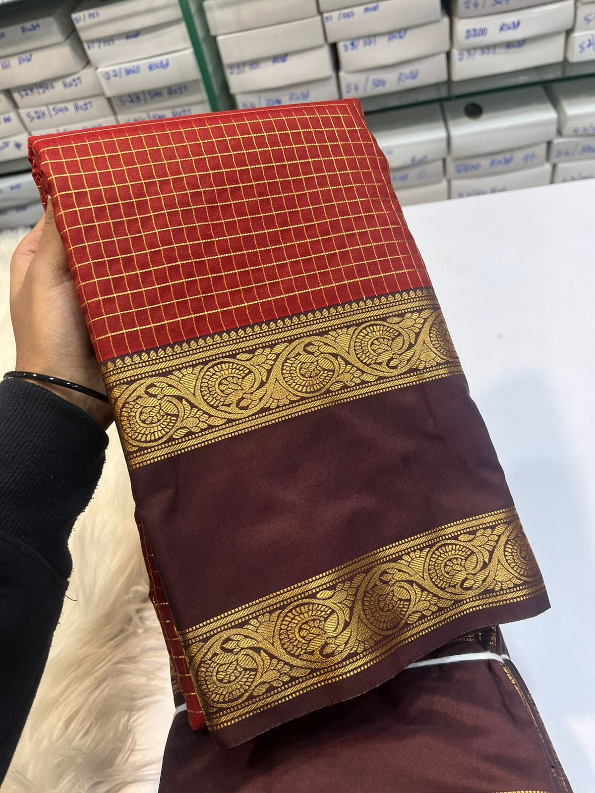 PREMIUM SEMI KANCHI SILK SAREE - RUST ORANGE