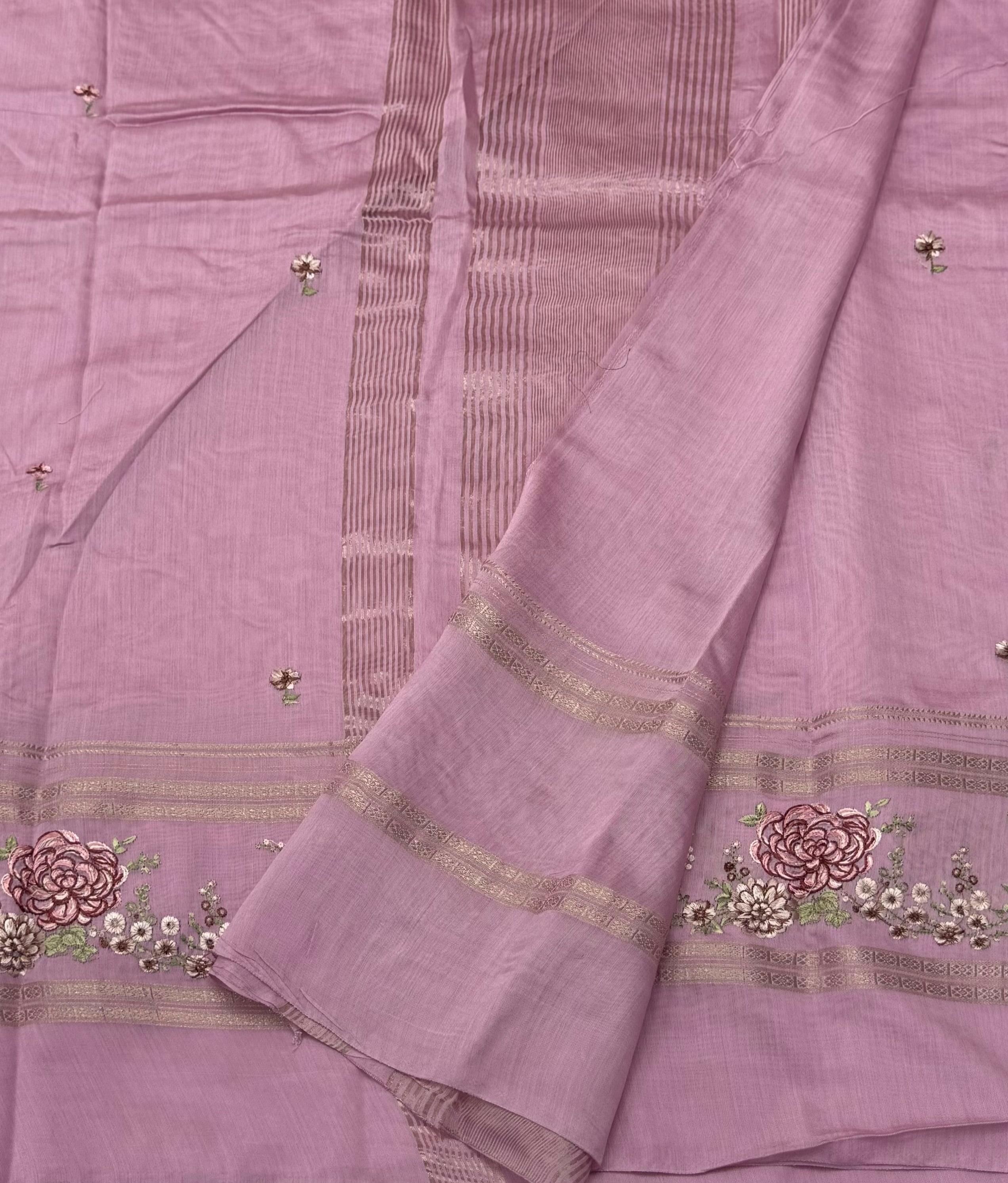 PREMIUM MUL COTTON EMBROIDERY SAREE - PINK PEARL