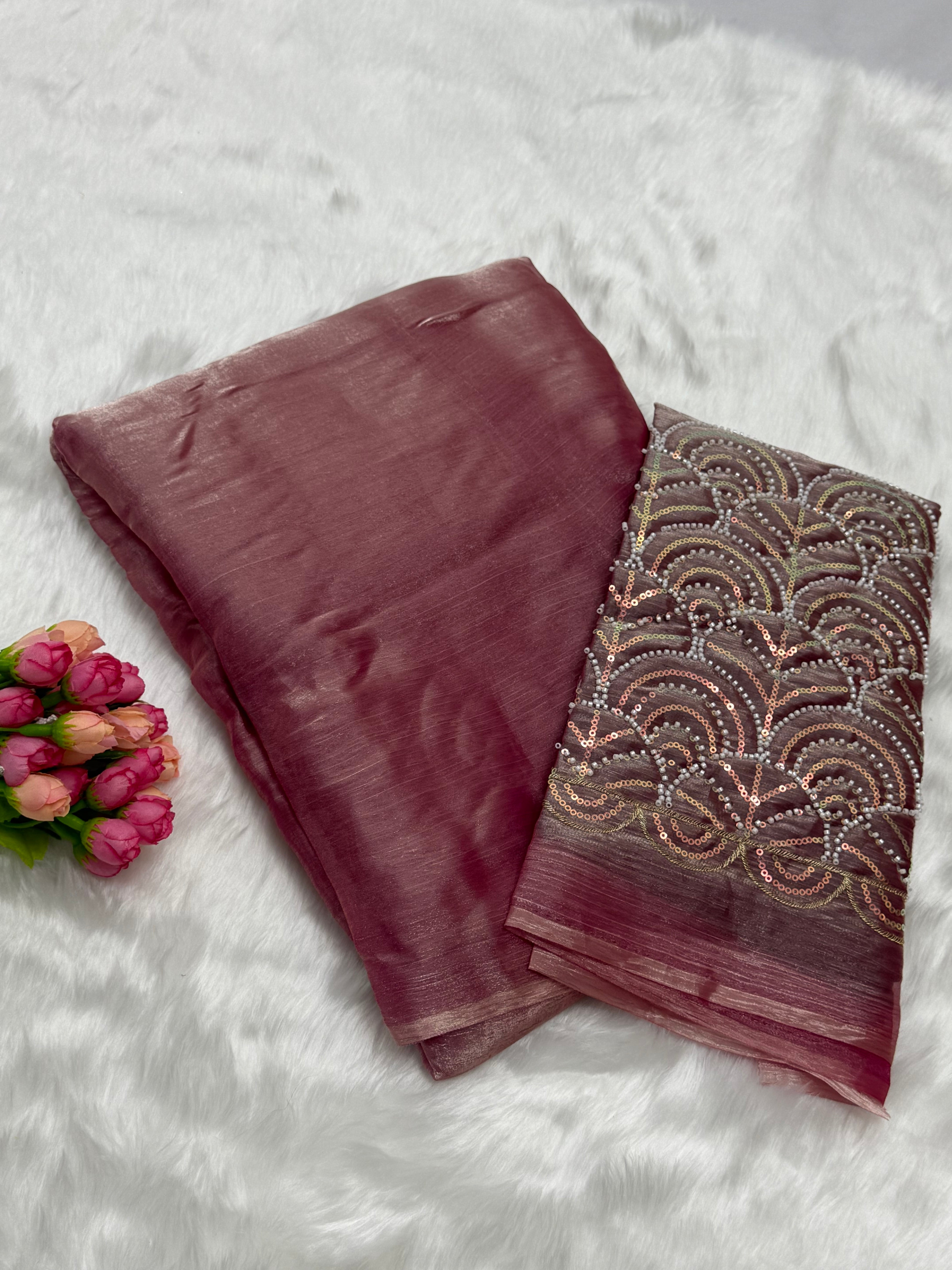 PREMIUM SPACE SILK SAREE WITH A MATCHING BLOUSE PIECE - DUSTY PINK