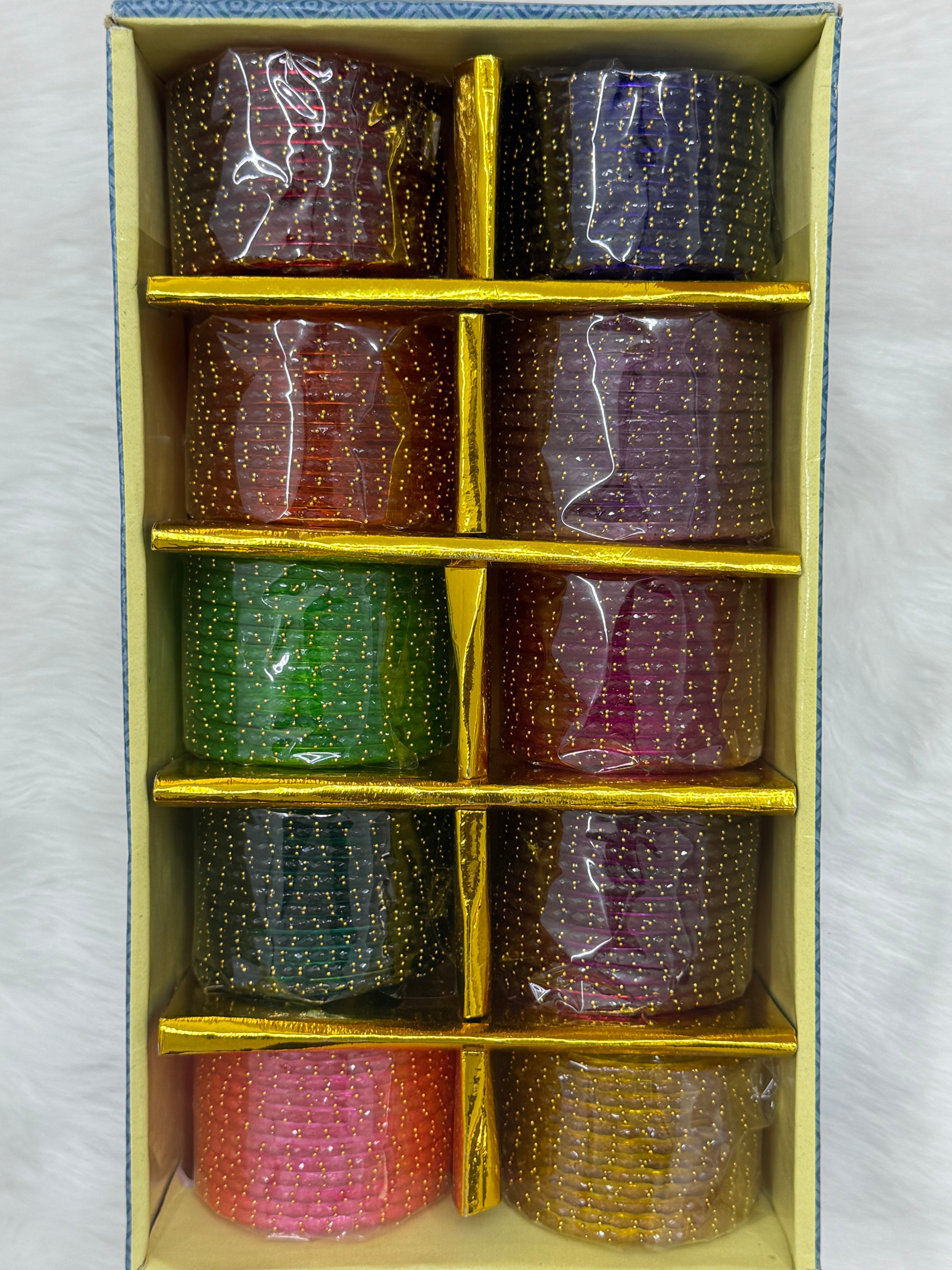 PREMIUM RAINDROP GLASS BANGLES - 10 COLOUR MIX(BOX OF 120PCS)