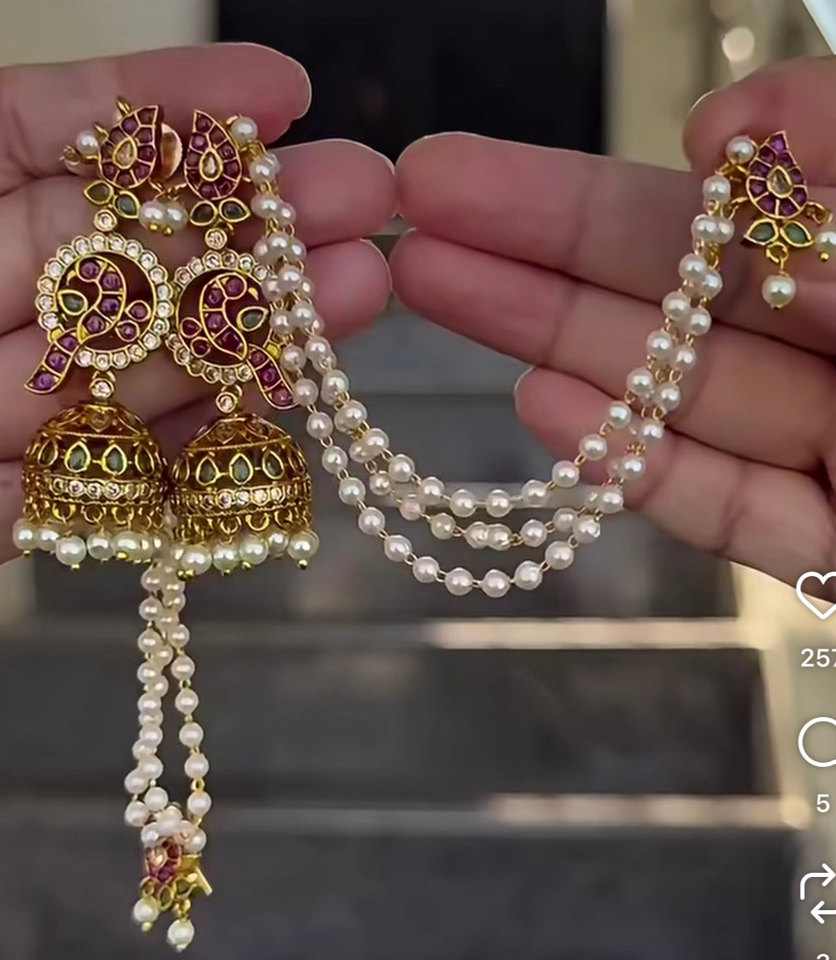 BEAUTIFUL BRIDAL KEMP JHUMKAS WITH CHAIN