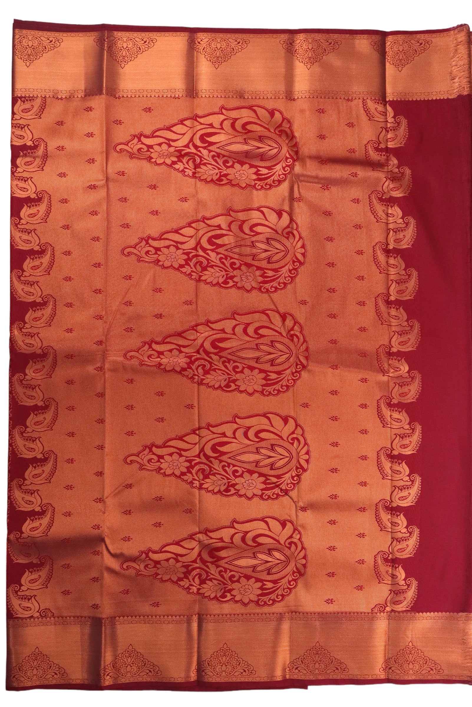 MAROON ART SILK SAREE WITH COPPER ZARI BORDER