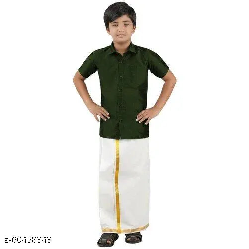 KIDS BOYS VELCRO DHOTI & SHIRT COMBO SET - GREEN