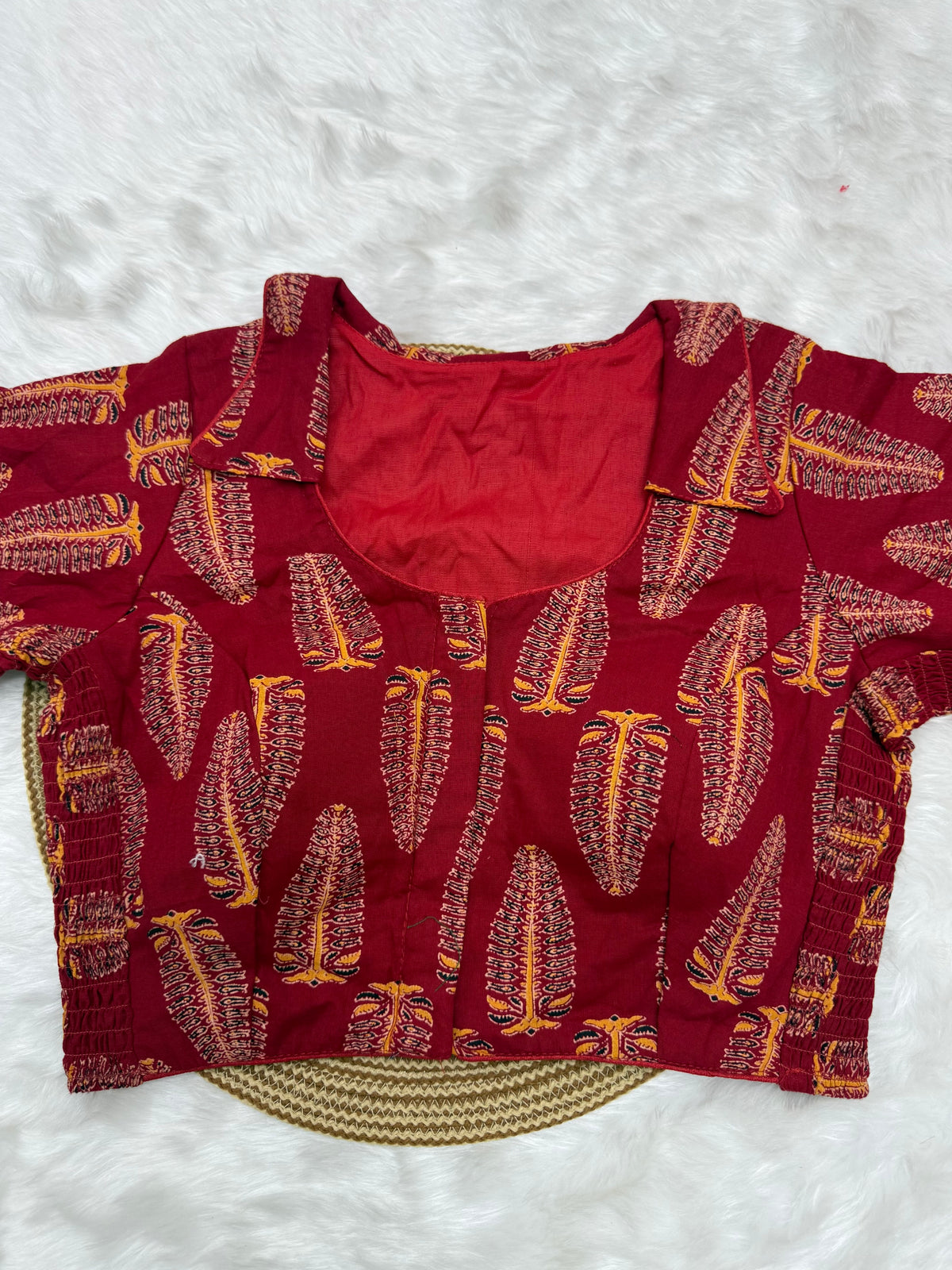 HIGH NECK COTTON READYMADE BLOUSE - RED