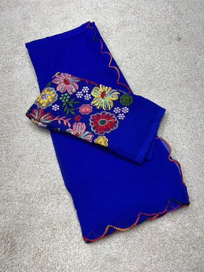 GEORGETTE WITH DESIGNER EMBROIDERY BLOUSE - ROYAL BLUE