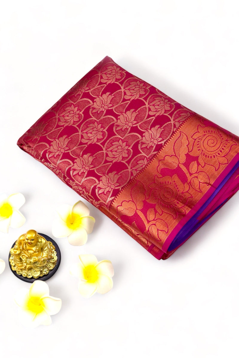 RUBY PINK ART SILK SAREE WITH GOLDEN ZARI BORDER