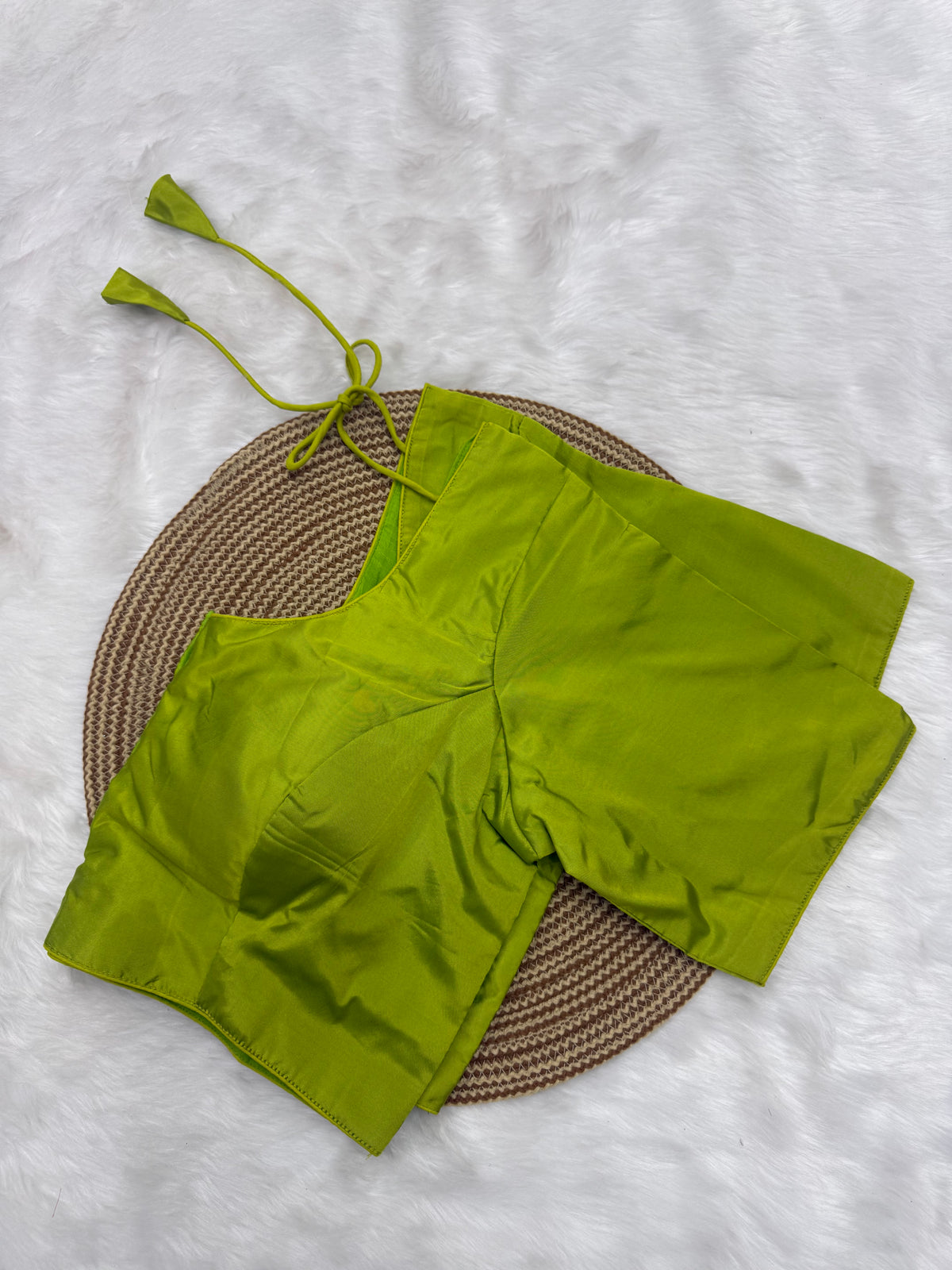 PLAIN SILK READY TO WEAR SAREE BLOUSE - LIME GREEN