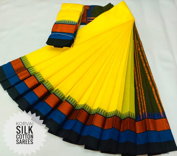 KORVAI SILK MONIKA COTTON SAREES - BUMBLEBEE YELLOW