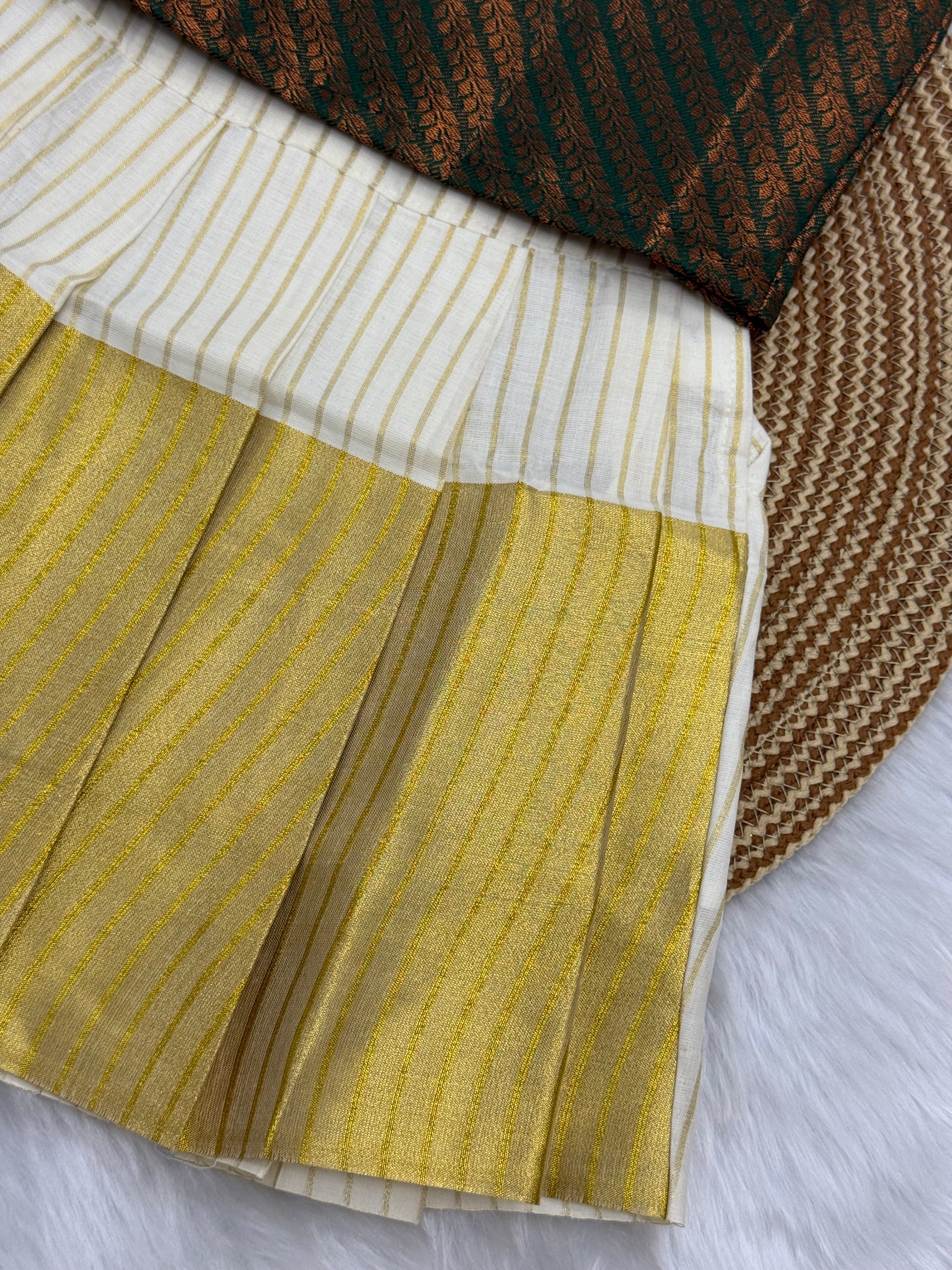 GIRL BABY SILK TOP & KASAVU SKIRT - GREEN & CREAM