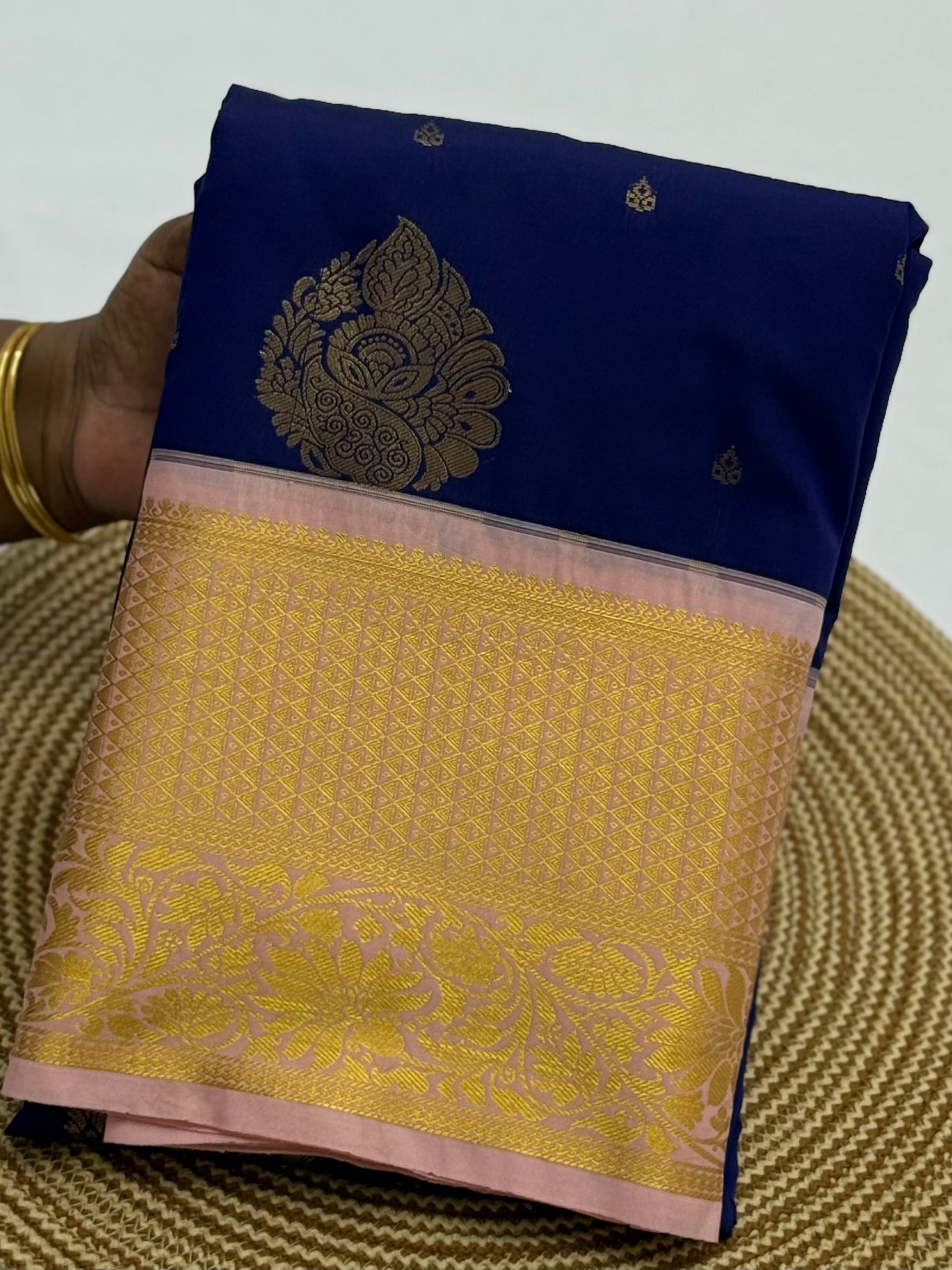 PREMIUM SEMI KANCHI SILK SAREE - NAVYBLUE
