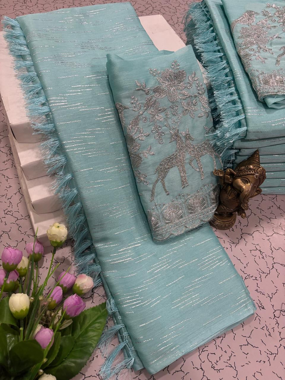 GEORGETTE FANCY SAREES - SKYBLUE