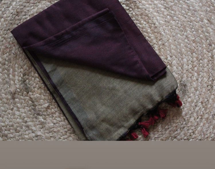 HANDLOOM PLAIN KHADI SAREE - WINE