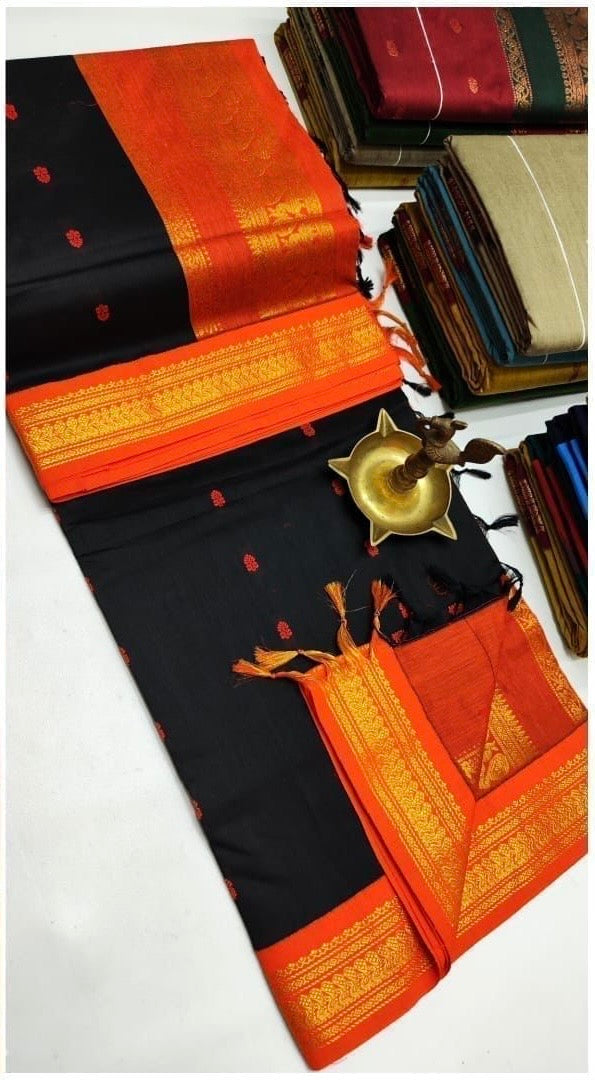 PREMIUM GADWAL/KALYANI COTTON SILK SAREES - BLACK