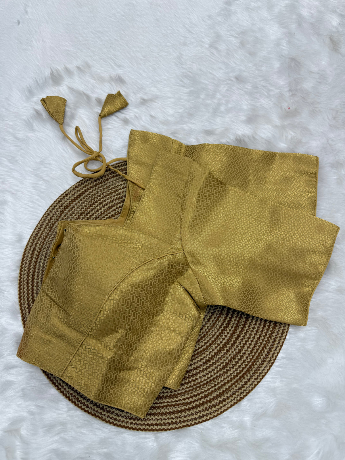 DESIGNER JACQUARD READY TO WEAR SAREE BLOUSE - GOLD