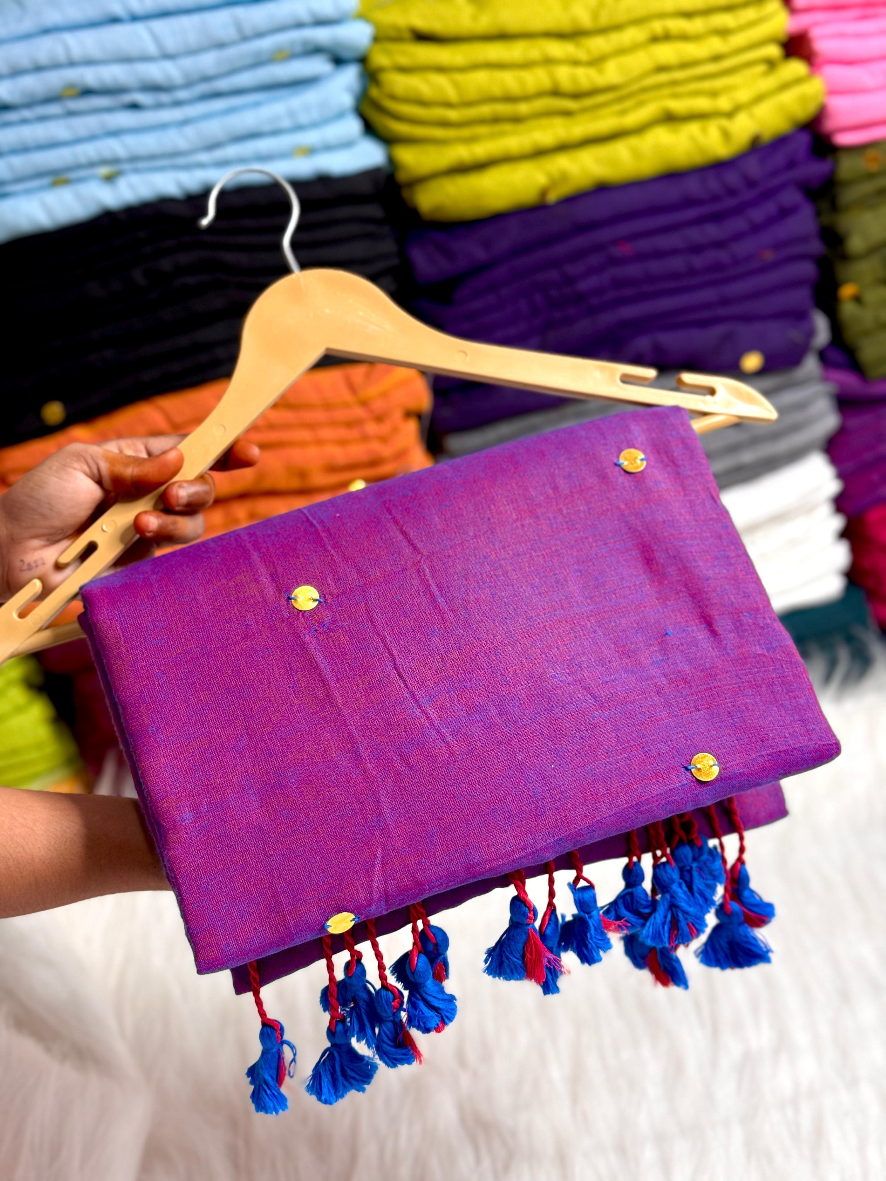 PURE KHADI MIRROR WORK COTTON SAREES - VIOLET