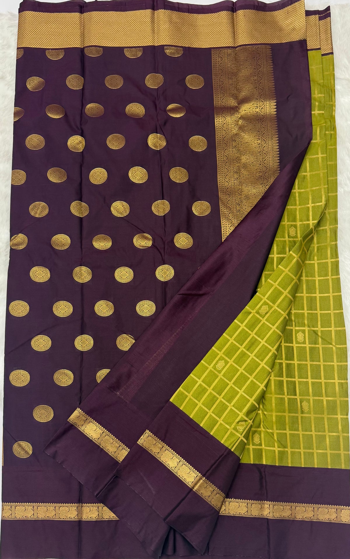 PREMIUM SEMI KANCHI SILK SAREE - OLIVE GREEN