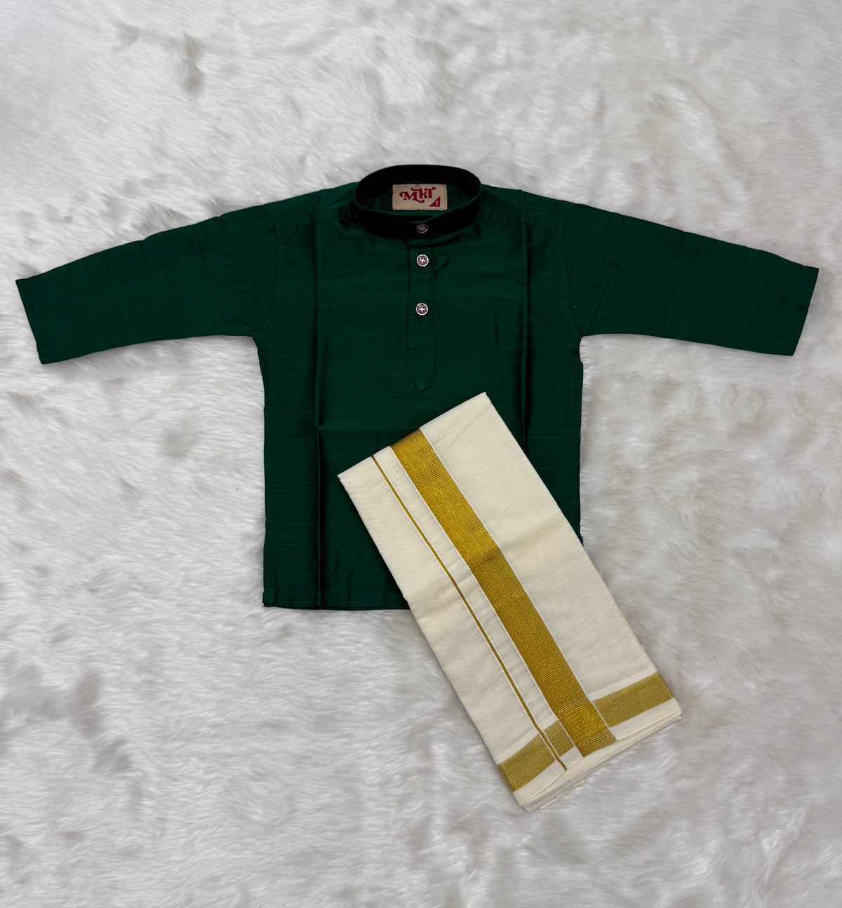 KIDS BOYS VELCRO DHOTI & KURTA COMBO SET - EMERALD GREEN