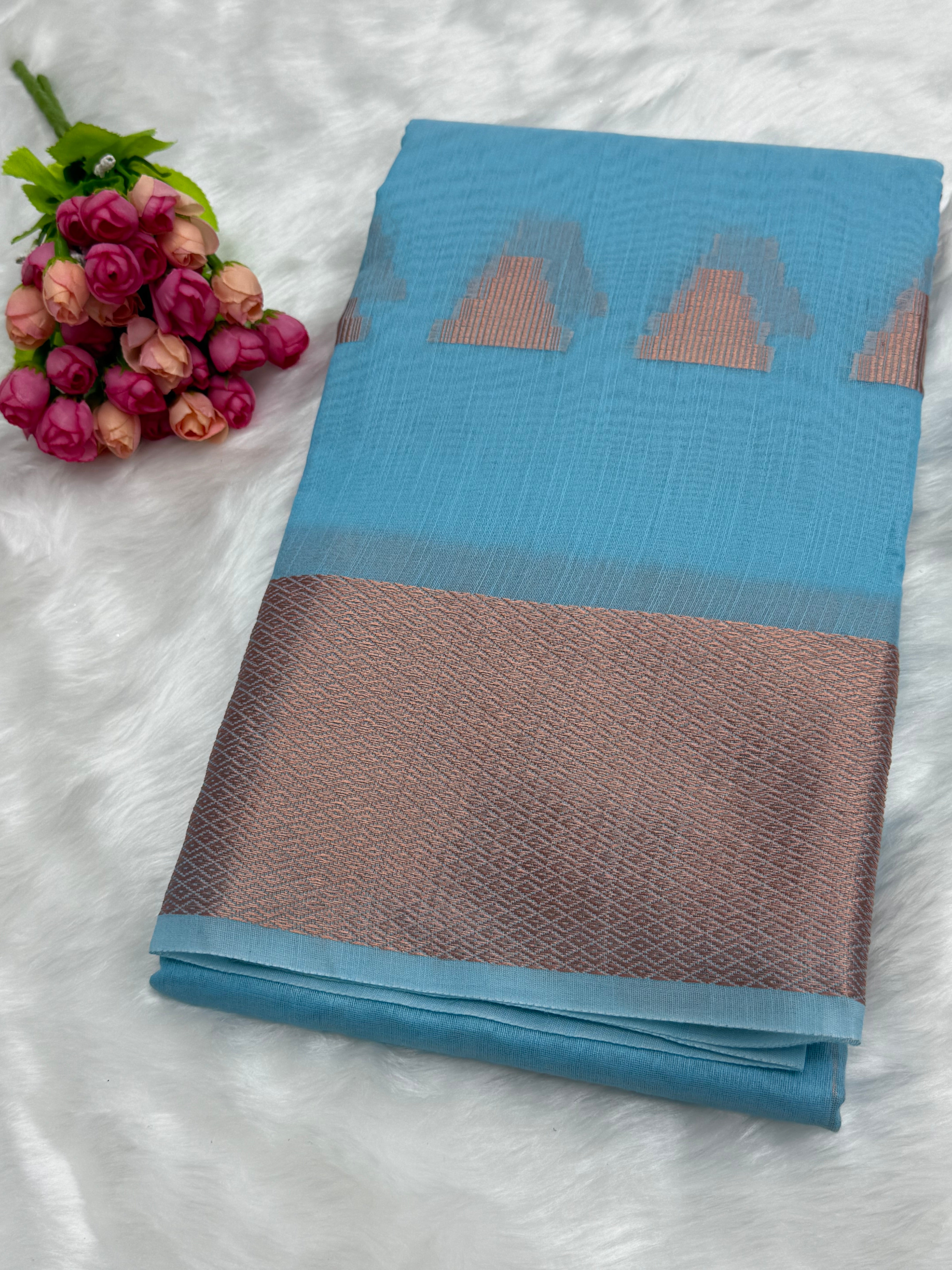 CHANDERI COTTON SILK SAREE - SKYBLUE