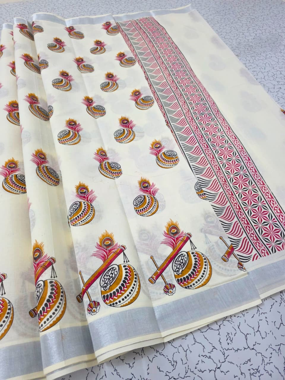PRINTED WORK KERALA COTTON SAREES