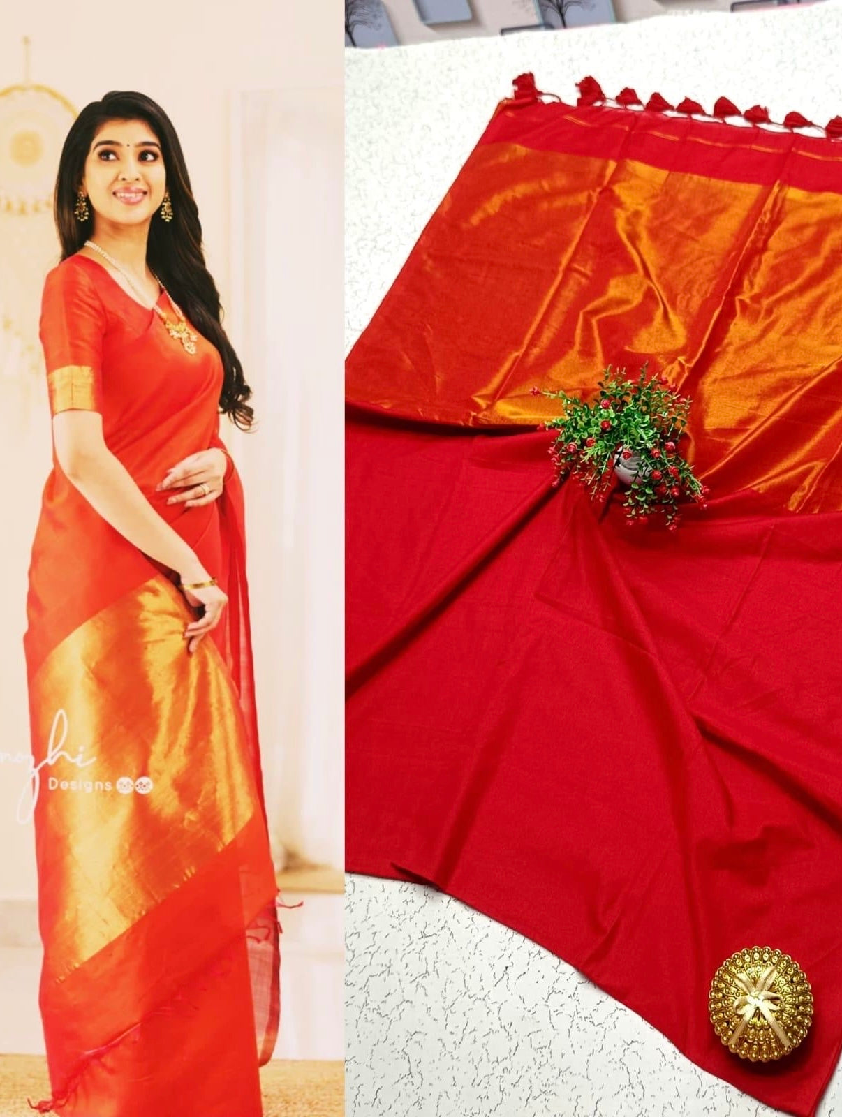 HANDLOOM KHADI SAREES - RED
