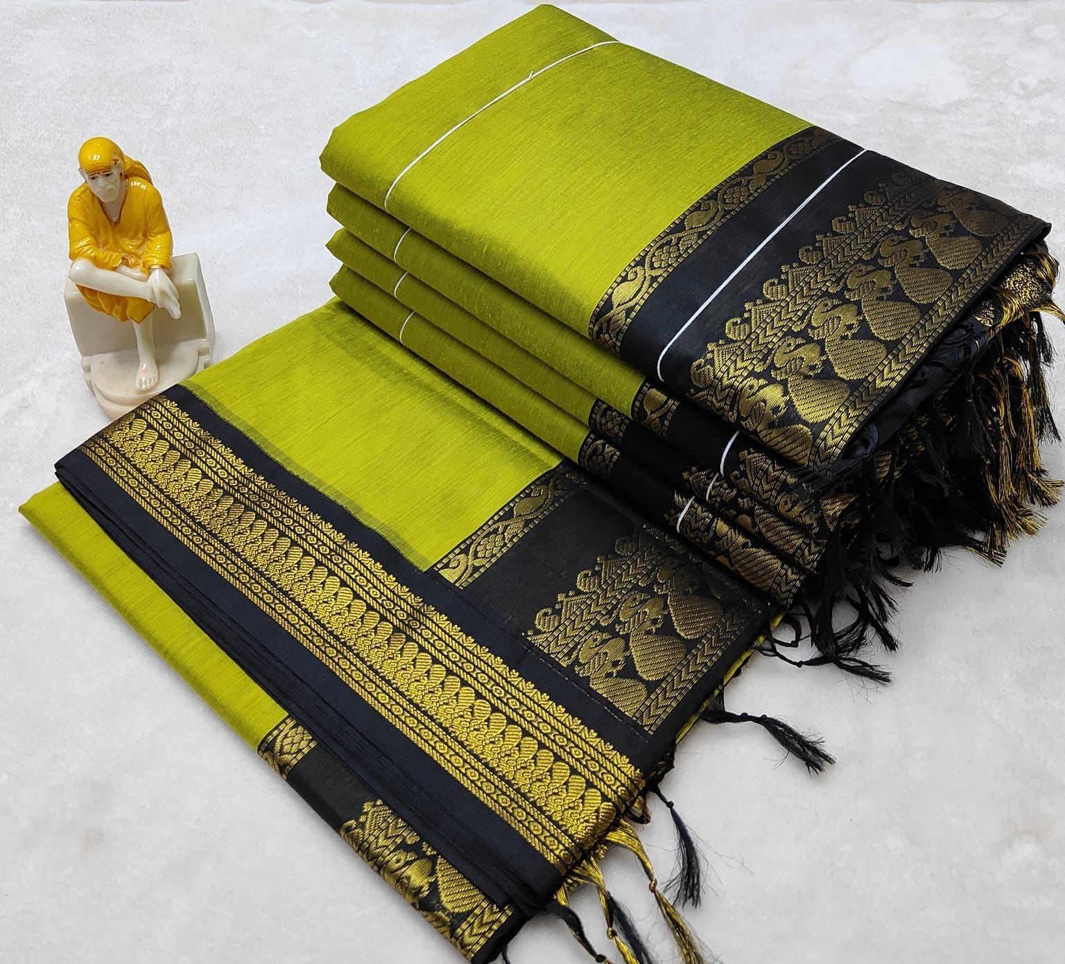 PREMIUM GADWAL/KALYANI COTTON SILK SAREES - LIME GREEN