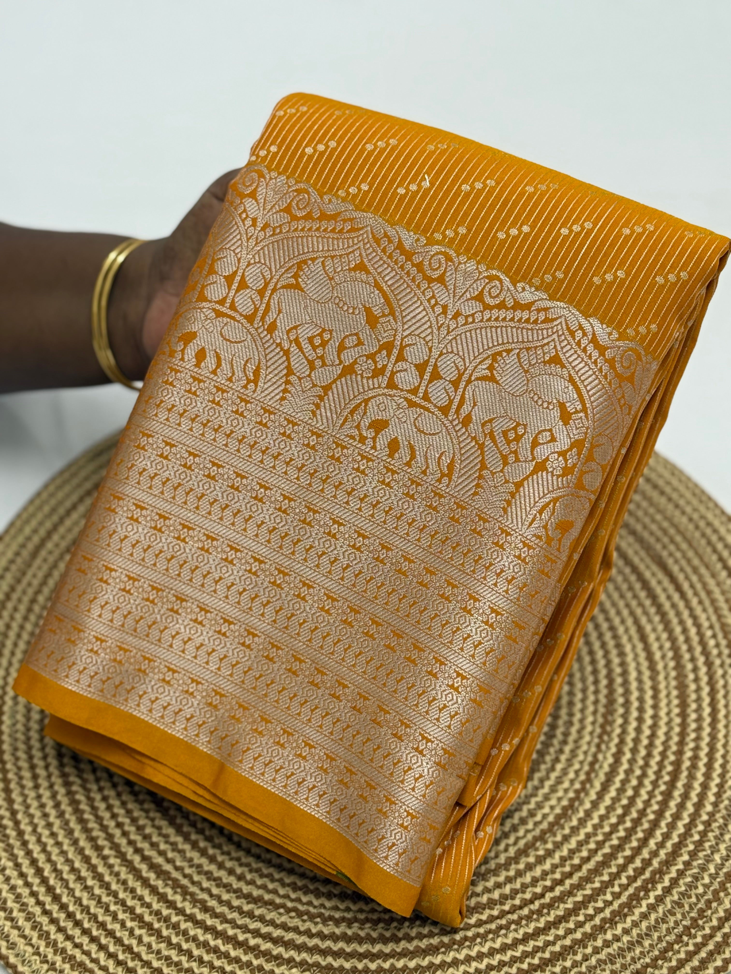 PREMIUM SEMI KANCHI SILK SAREE - TANGARINE