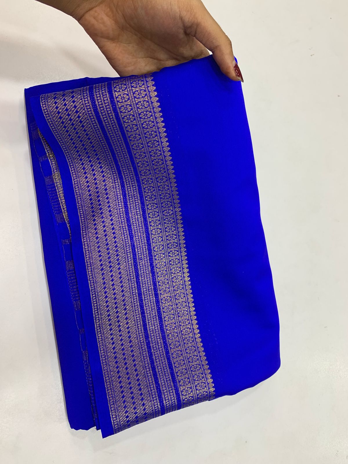 MYSORE PLAIN CREPE SILK SAREE - ROYAL BLUE