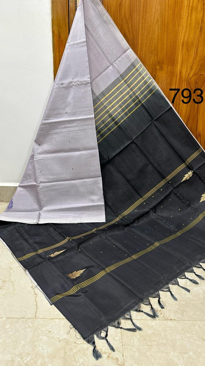 HANDLOOM BANANA PITH SILK SAREE - GREY & BLACK