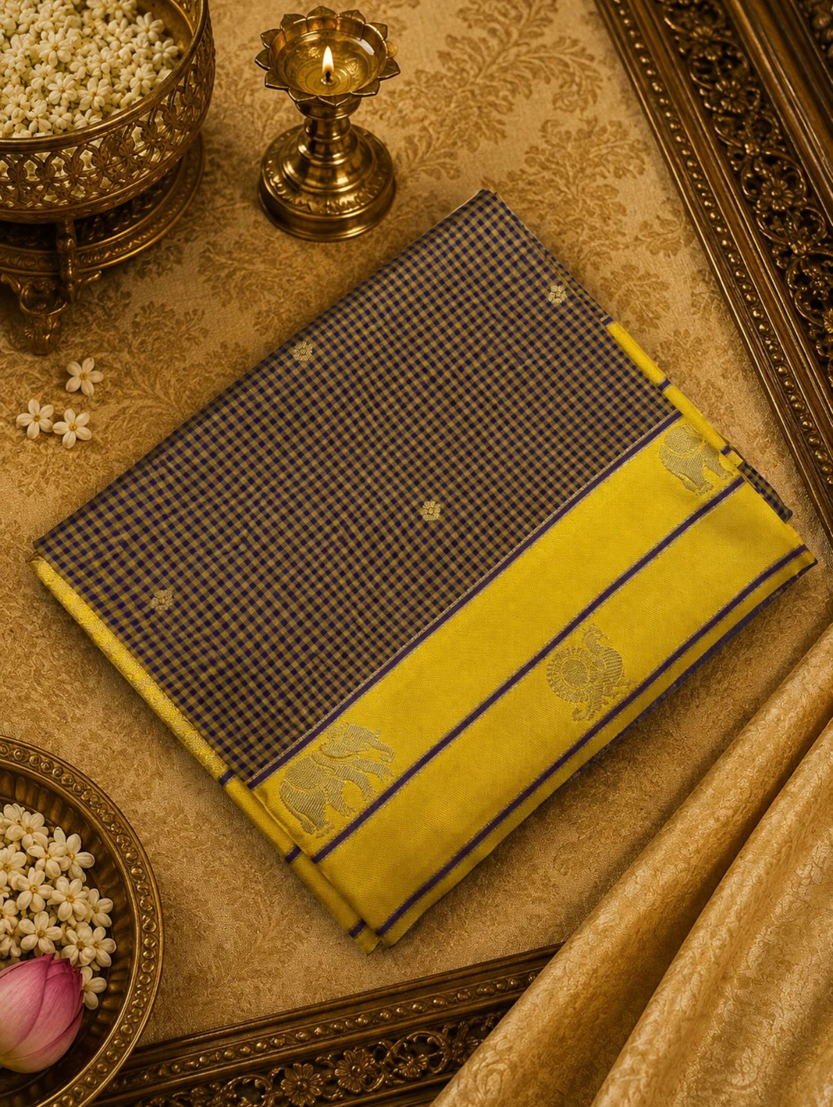PREMIUM SEMI KANCHI SILK SAREE - PURPLE & YELLOW
