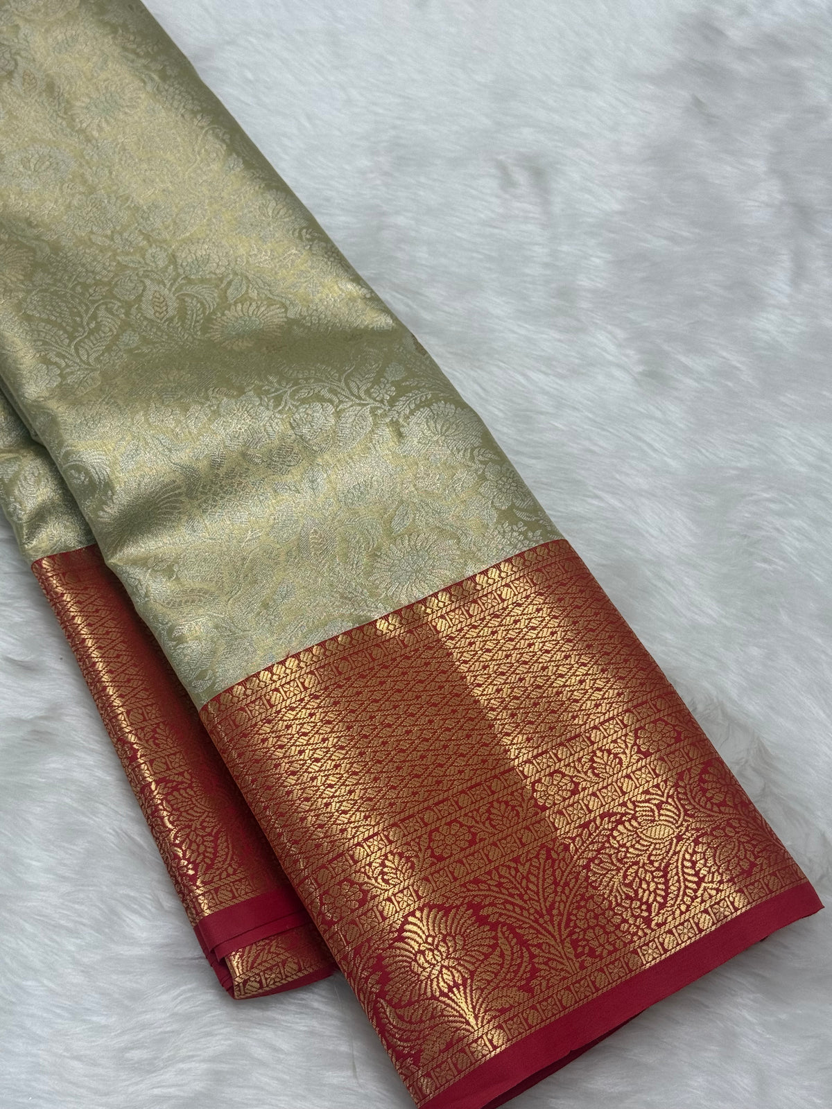 PREMIUM SEMI KANCHI TISSUE SILK SAREE - TEAGREEN GOLD