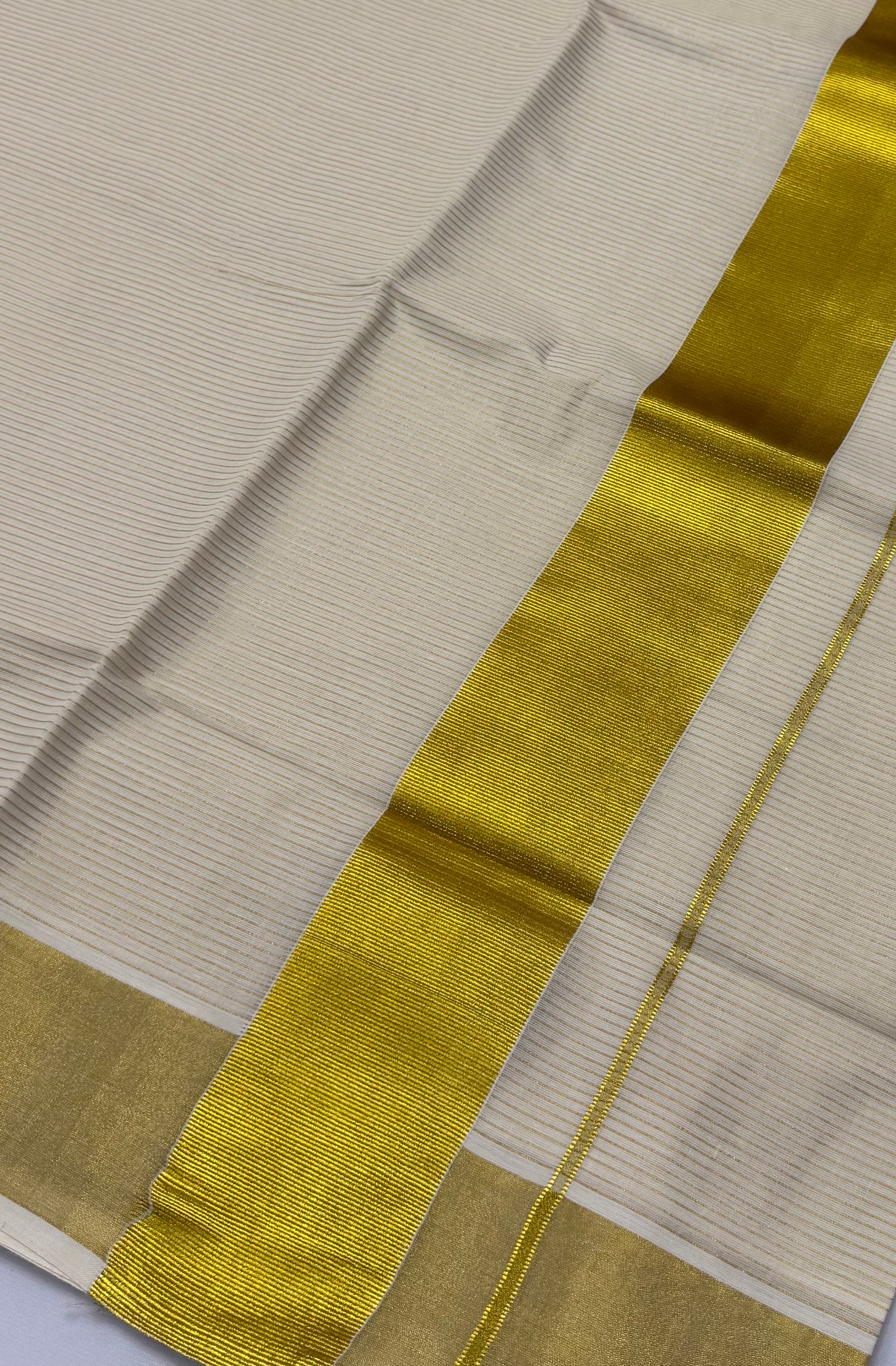 KERALA STRIPES KASAVU TISSUE SAREE - (GOLD,OFF WHITE)