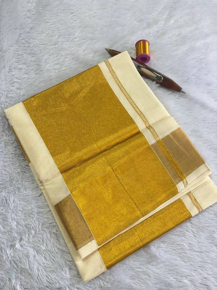 BIG BORDER KASAVU COTTON SAREE - GOLD